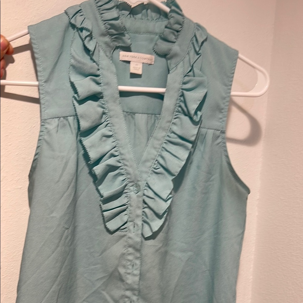 Light Blue Sleeveless Ruffle Top